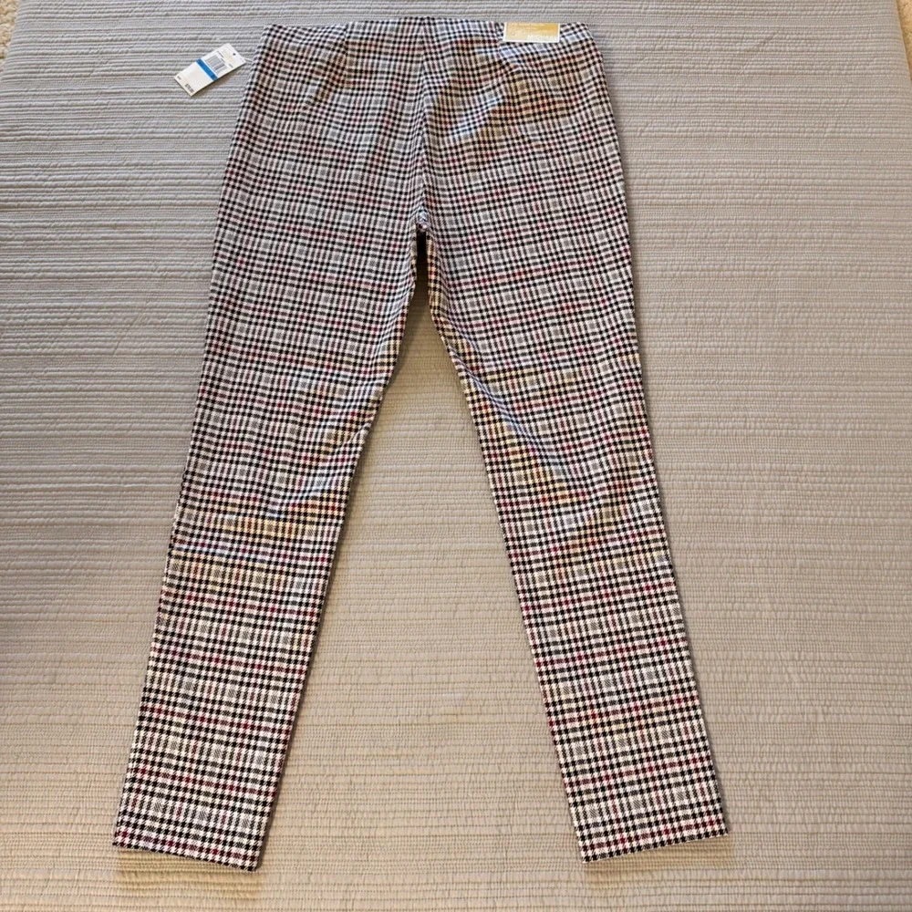 NWT Michael Kors Women's Super Skinny Pull-On Pants Garnet Glen Plaid Size XL